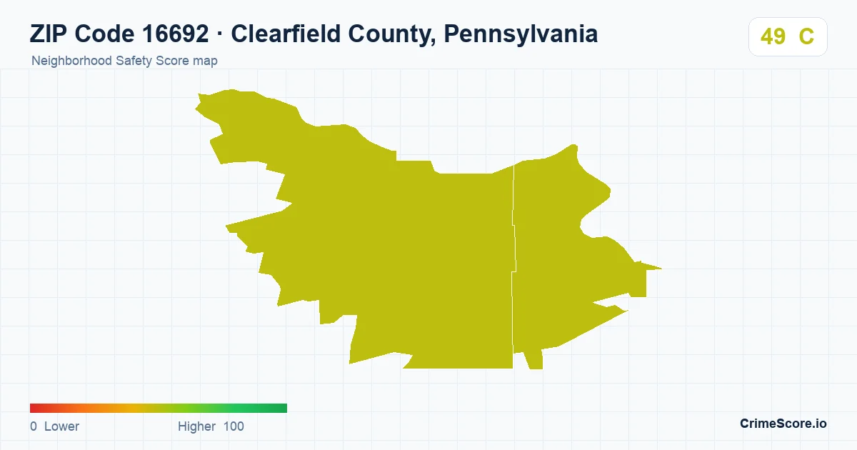ZIP Code 16692 in Clearfield County, Pennsylvania neighborhood Safety Score map
