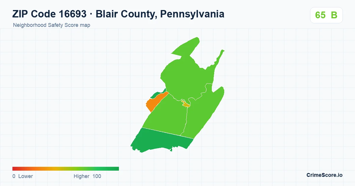 ZIP Code 16693 in Blair County, Pennsylvania neighborhood Safety Score map