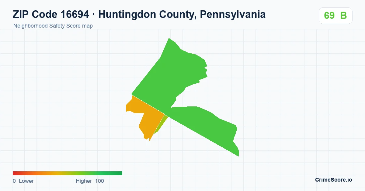 ZIP Code 16694 in Huntingdon County, Pennsylvania neighborhood Safety Score map