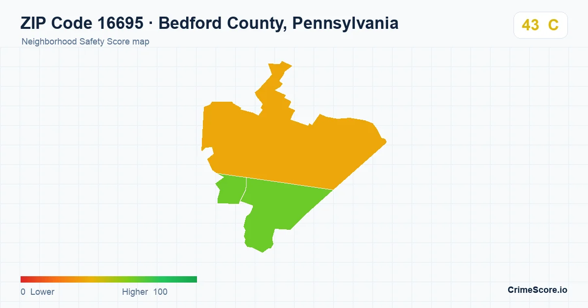 ZIP Code 16695 in Bedford County, Pennsylvania neighborhood Safety Score map
