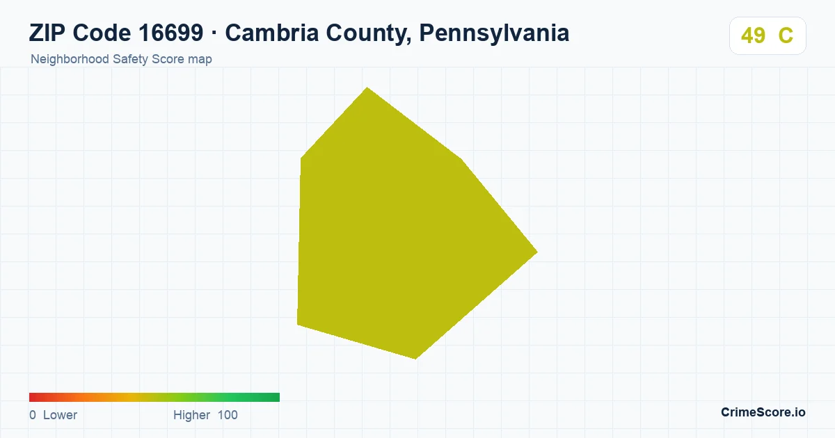 ZIP Code 16699 in Cambria County, Pennsylvania neighborhood Safety Score map