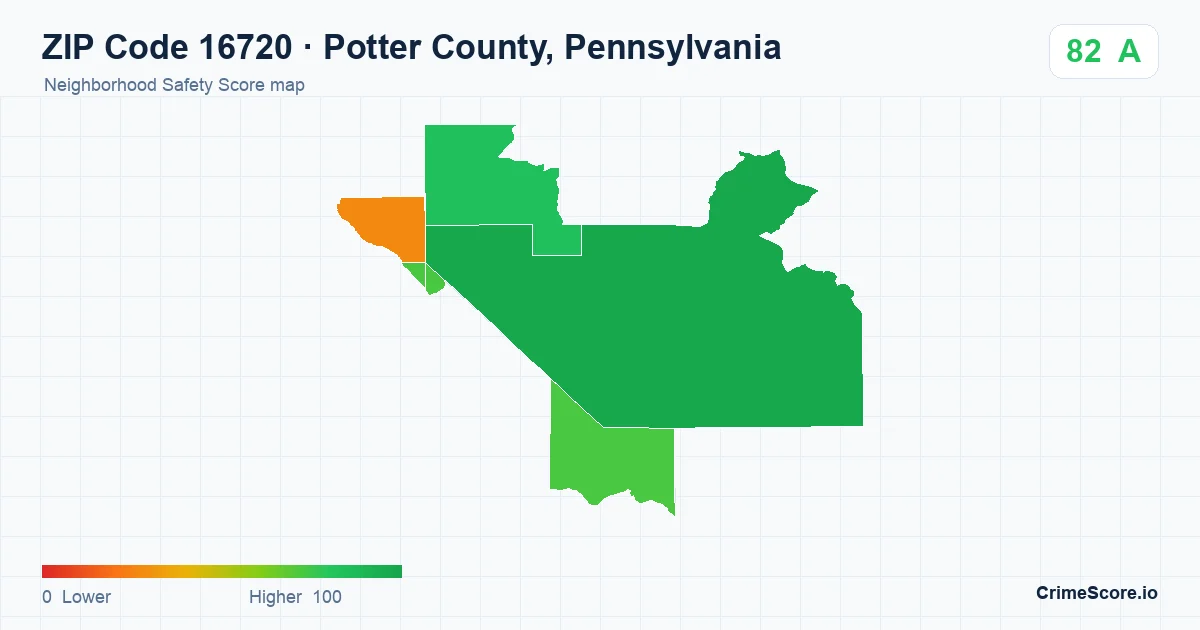 ZIP Code 16720 in Potter County, Pennsylvania neighborhood Safety Score map