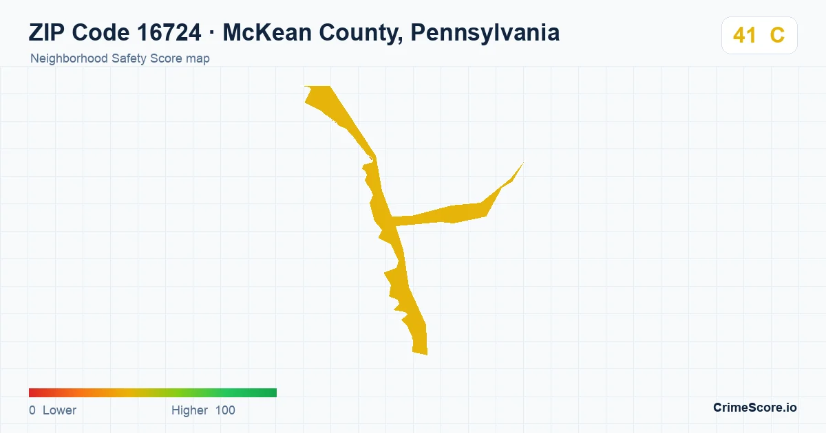 ZIP Code 16724 in McKean County, Pennsylvania neighborhood Safety Score map