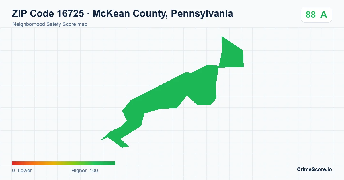 ZIP Code 16725 in McKean County, Pennsylvania neighborhood Safety Score map