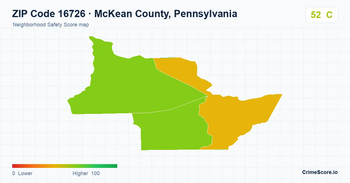 ZIP Code 16726 in McKean County, Pennsylvania neighborhood Safety Score map