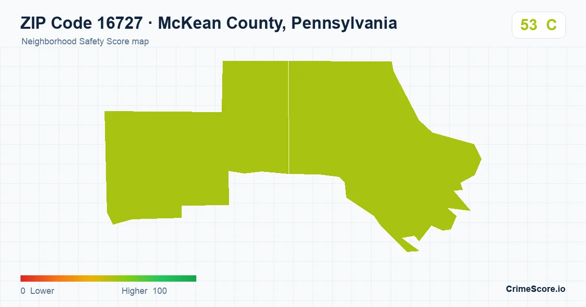 ZIP Code 16727 in McKean County, Pennsylvania neighborhood Safety Score map