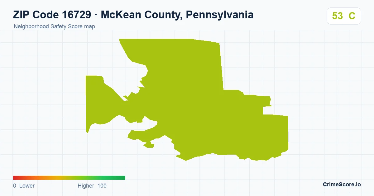 ZIP Code 16729 in McKean County, Pennsylvania neighborhood Safety Score map