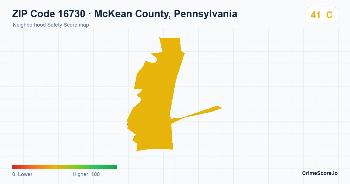 ZIP Code 16730 in McKean County, Pennsylvania neighborhood Safety Score map
