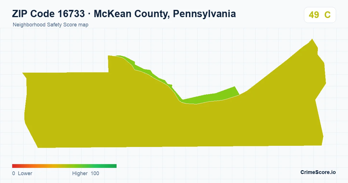 ZIP Code 16733 in McKean County, Pennsylvania neighborhood Safety Score map