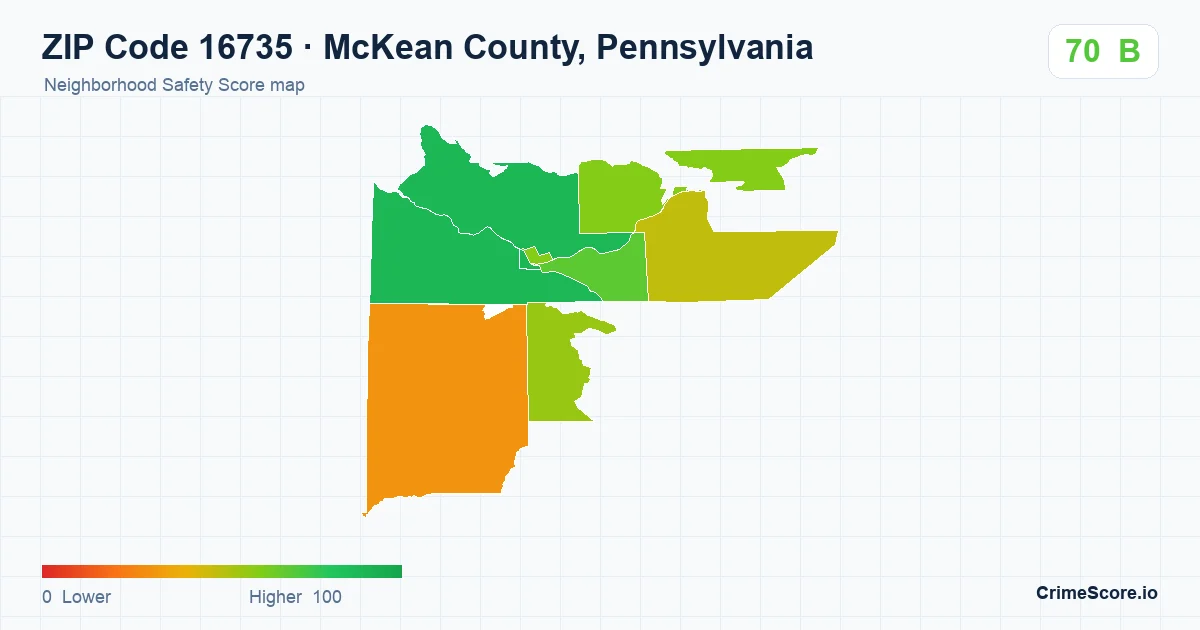 ZIP Code 16735 in McKean County, Pennsylvania neighborhood Safety Score map