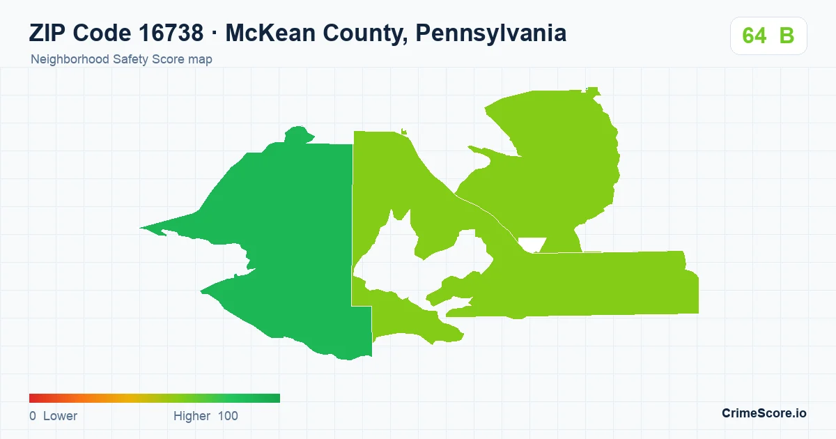 ZIP Code 16738 in McKean County, Pennsylvania neighborhood Safety Score map