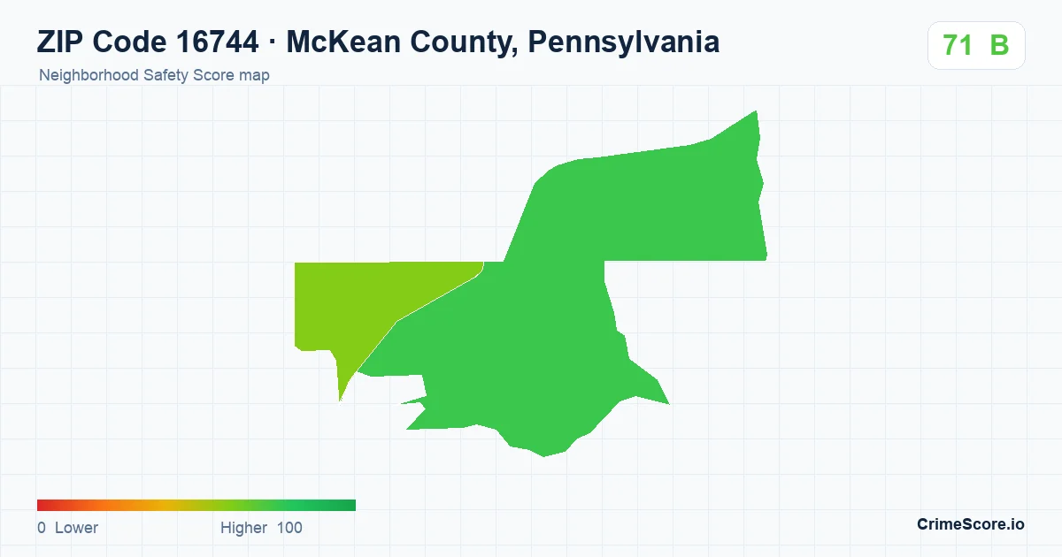 ZIP Code 16744 in McKean County, Pennsylvania neighborhood Safety Score map