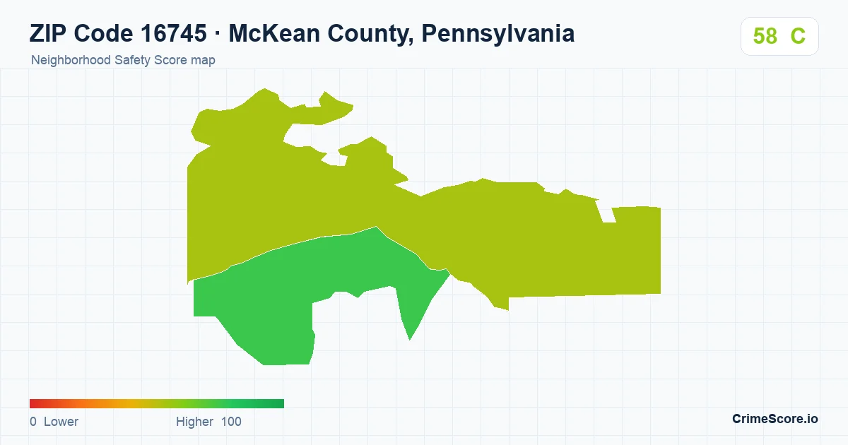 ZIP Code 16745 in McKean County, Pennsylvania neighborhood Safety Score map