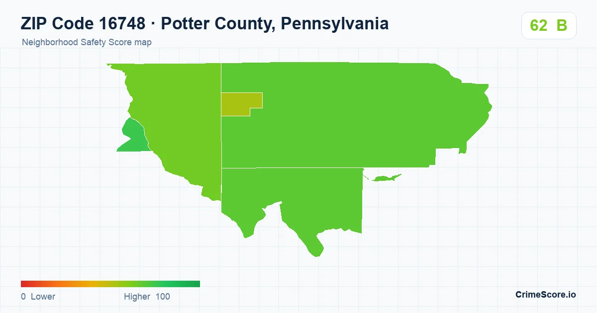 ZIP Code 16748 in Potter County, Pennsylvania neighborhood Safety Score map