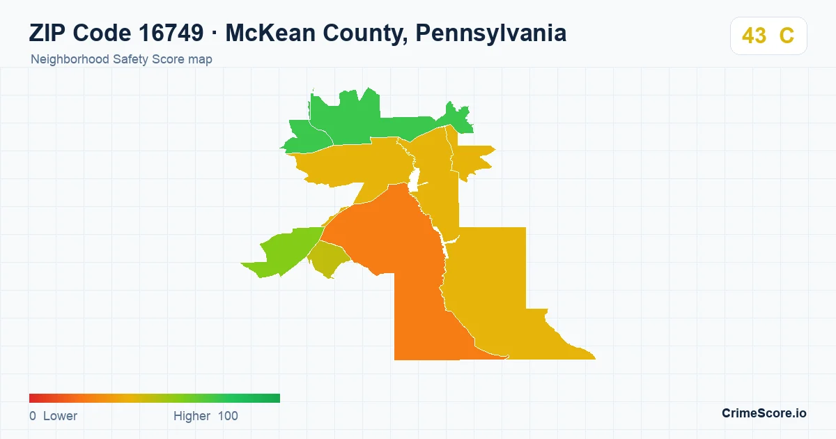 ZIP Code 16749 in McKean County, Pennsylvania neighborhood Safety Score map
