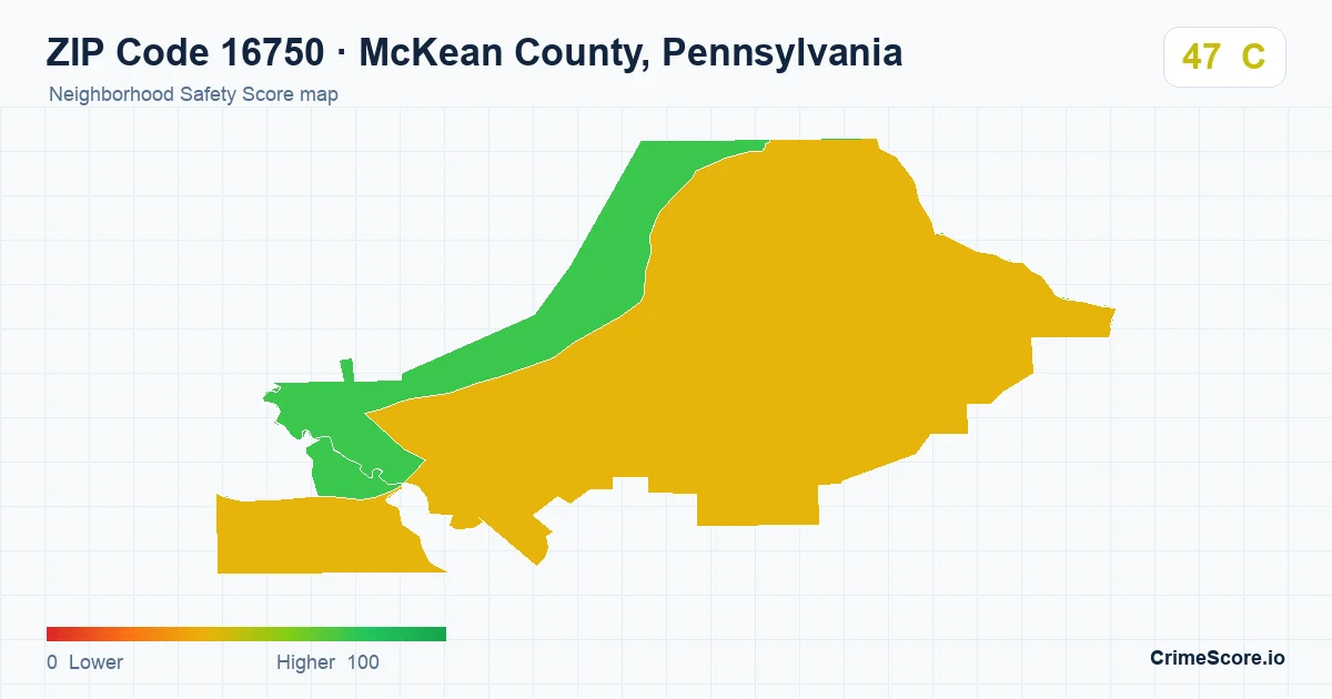 ZIP Code 16750 in McKean County, Pennsylvania neighborhood Safety Score map