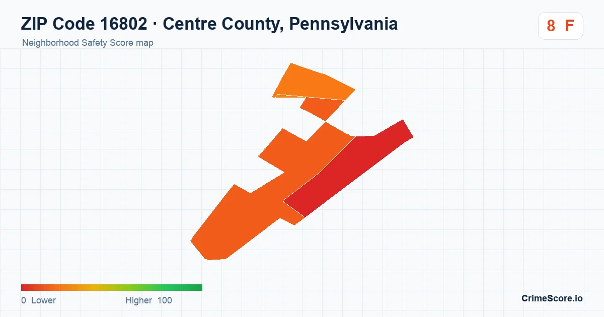 ZIP Code 16802 in Centre County, Pennsylvania neighborhood Safety Score map