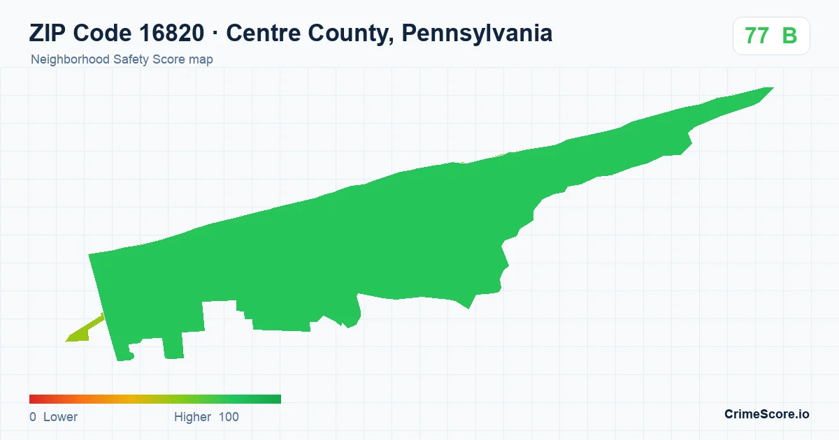 ZIP Code 16820 in Centre County, Pennsylvania neighborhood Safety Score map