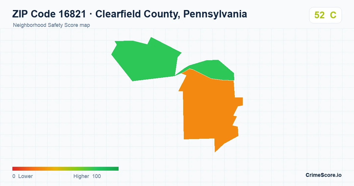 ZIP Code 16821 in Clearfield County, Pennsylvania neighborhood Safety Score map