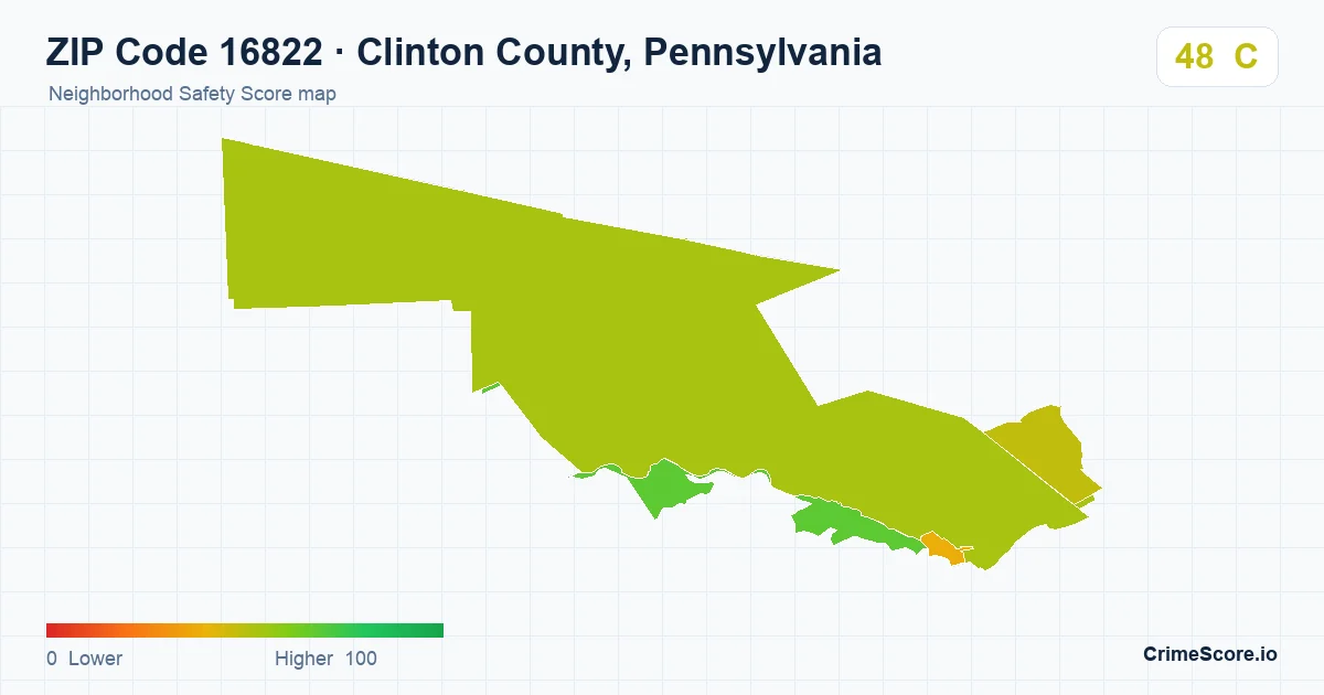ZIP Code 16822 in Clinton County, Pennsylvania neighborhood Safety Score map