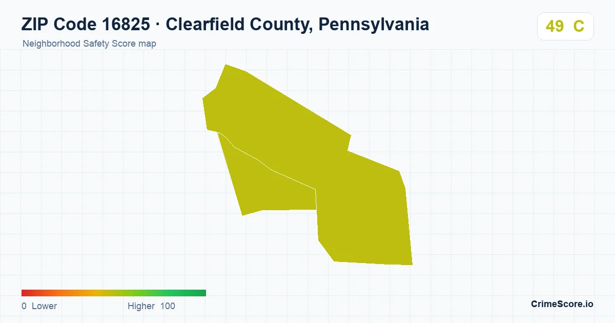ZIP Code 16825 in Clearfield County, Pennsylvania neighborhood Safety Score map