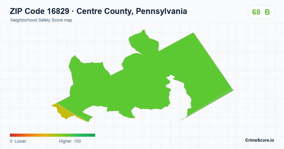 ZIP Code 16829 in Centre County, Pennsylvania neighborhood Safety Score map