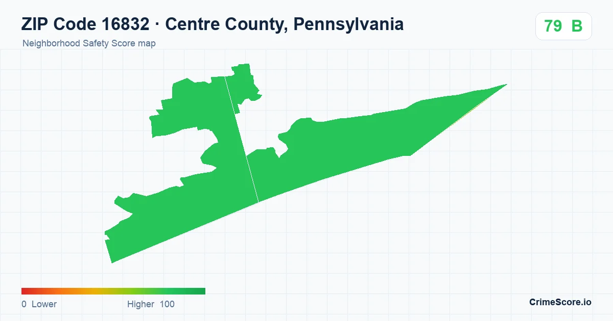 ZIP Code 16832 in Centre County, Pennsylvania neighborhood Safety Score map