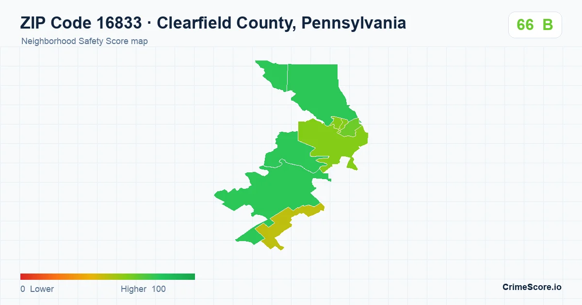 ZIP Code 16833 in Clearfield County, Pennsylvania neighborhood Safety Score map