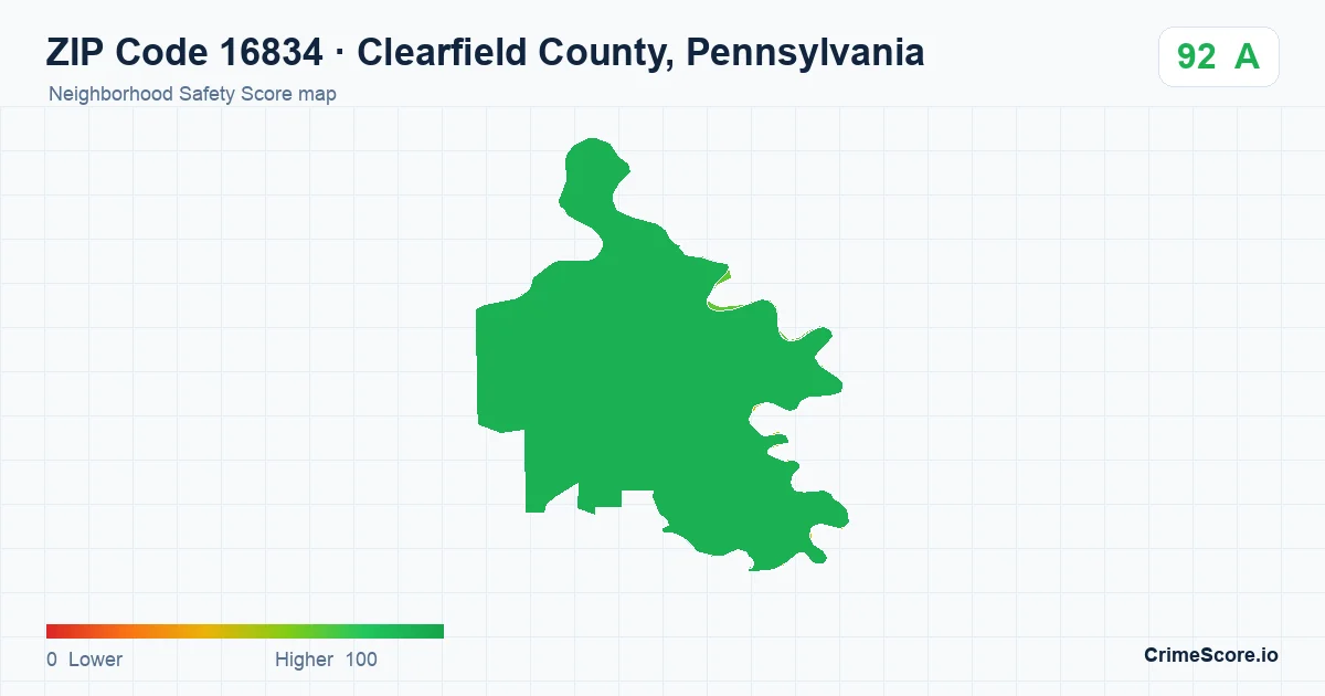 ZIP Code 16834 in Clearfield County, Pennsylvania neighborhood Safety Score map