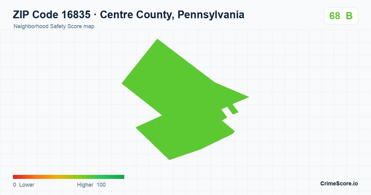 ZIP Code 16835 in Centre County, Pennsylvania neighborhood Safety Score map