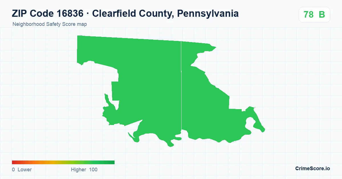 ZIP Code 16836 in Clearfield County, Pennsylvania neighborhood Safety Score map