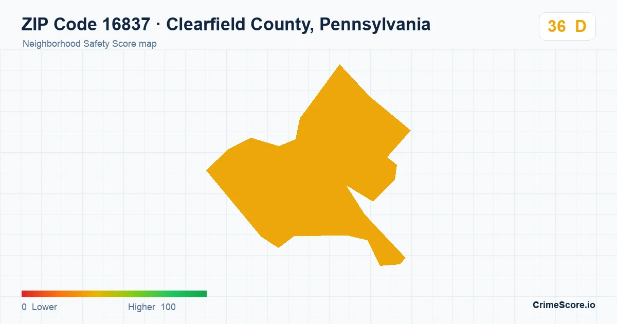 ZIP Code 16837 in Clearfield County, Pennsylvania neighborhood Safety Score map