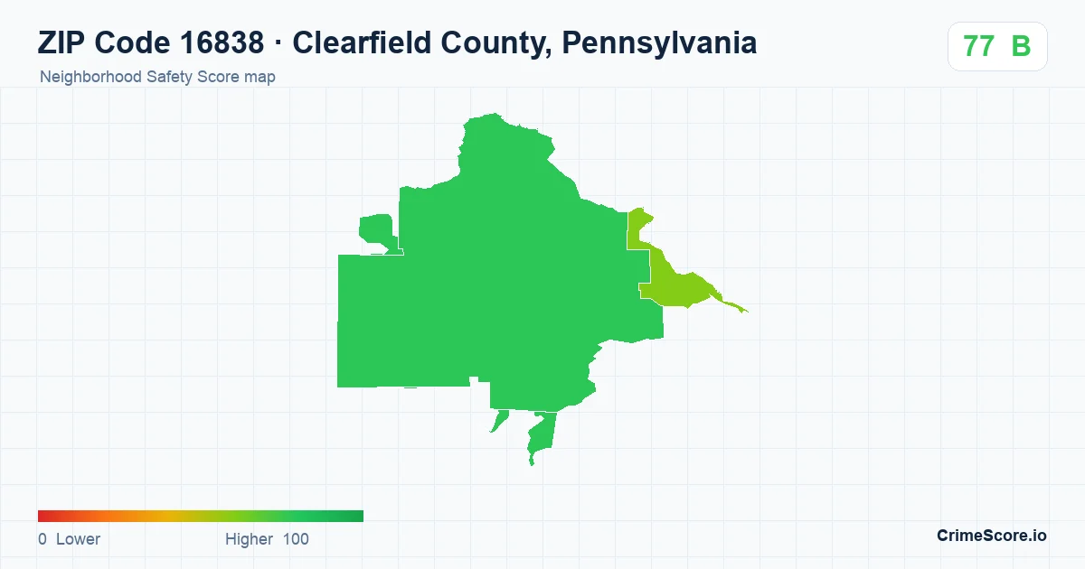 ZIP Code 16838 in Clearfield County, Pennsylvania neighborhood Safety Score map