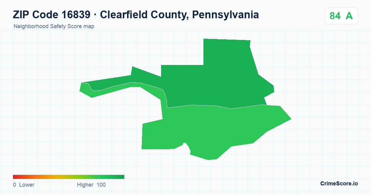 ZIP Code 16839 in Clearfield County, Pennsylvania neighborhood Safety Score map