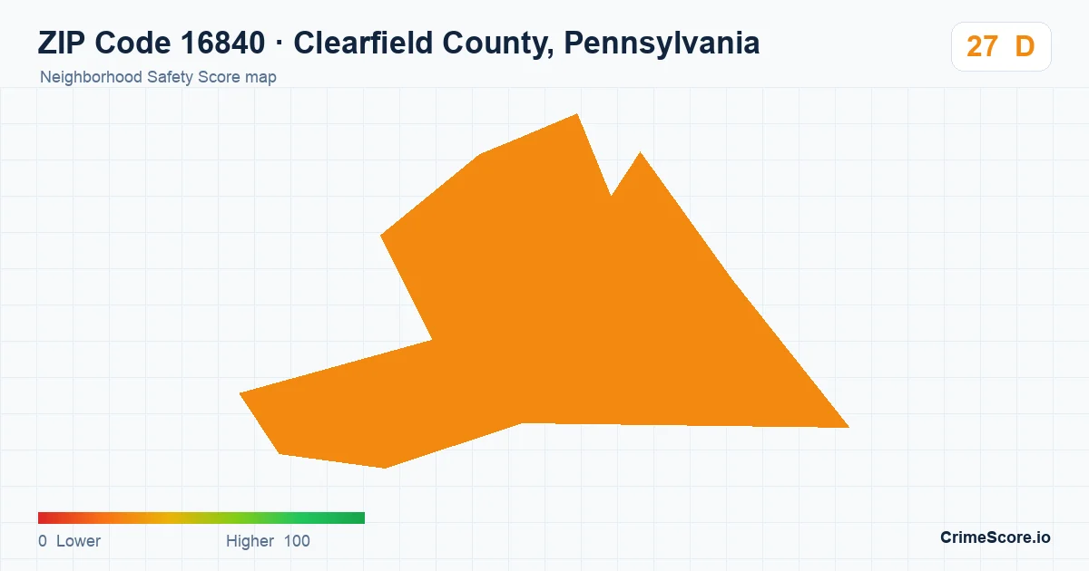 ZIP Code 16840 in Clearfield County, Pennsylvania neighborhood Safety Score map