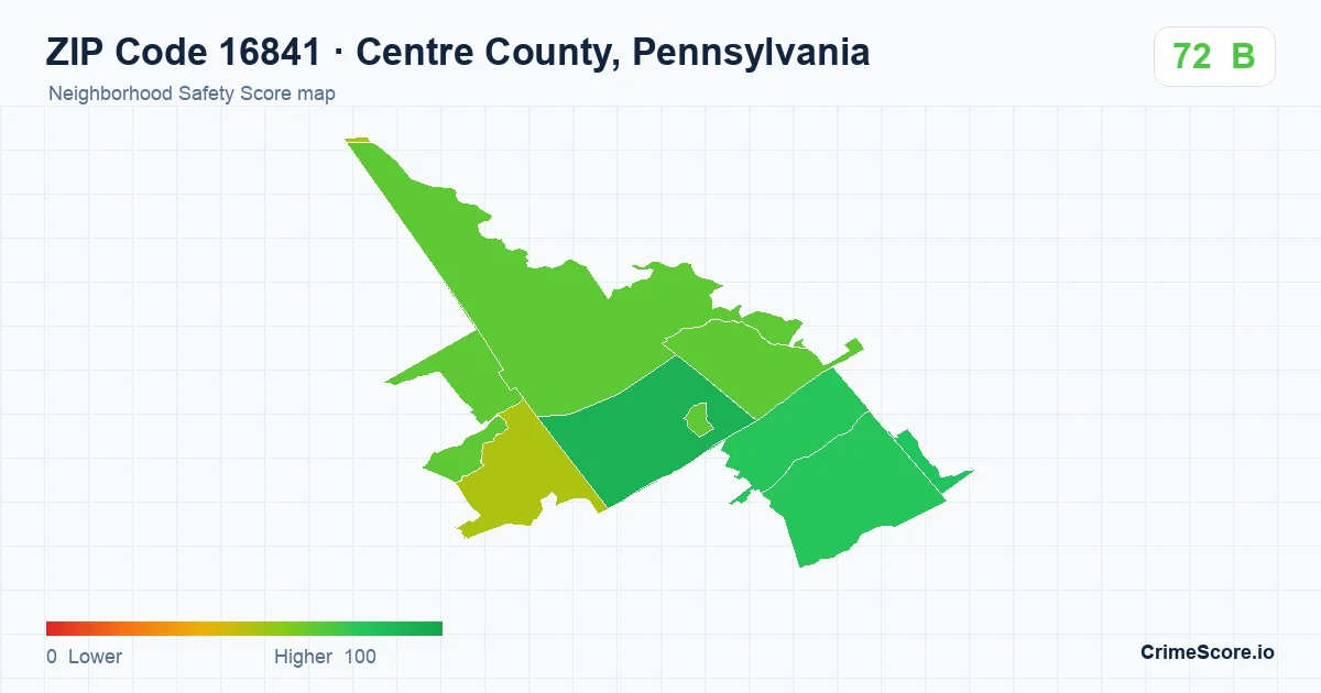 ZIP Code 16841 in Centre County, Pennsylvania neighborhood Safety Score map