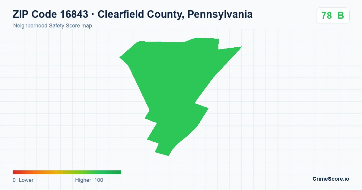 ZIP Code 16843 in Clearfield County, Pennsylvania neighborhood Safety Score map