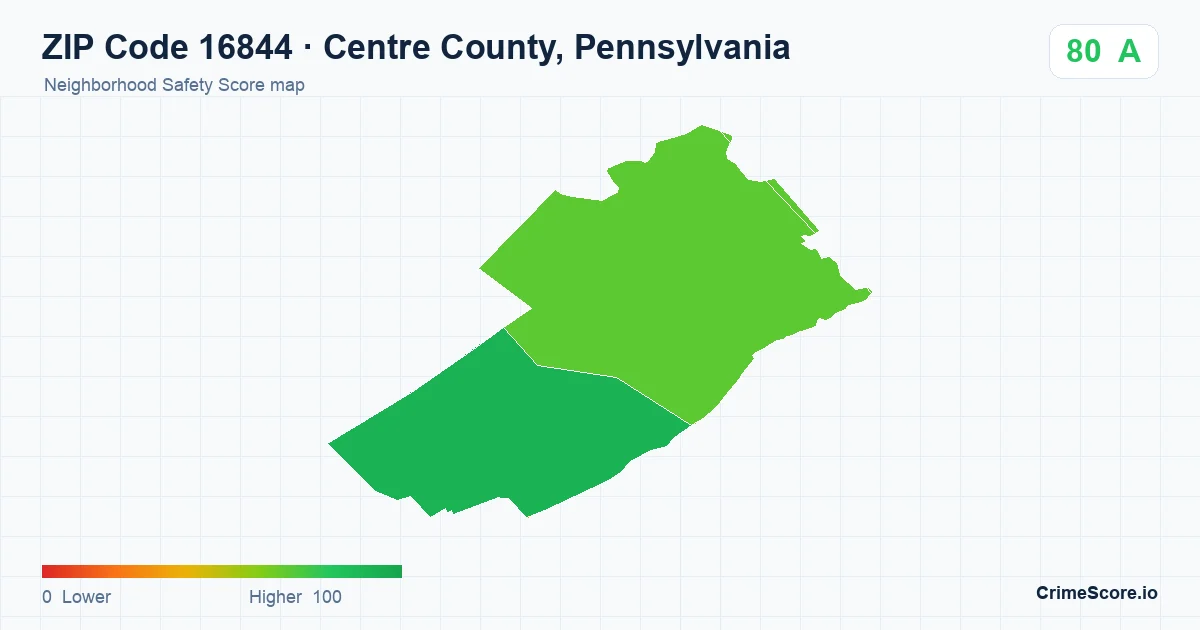 ZIP Code 16844 in Centre County, Pennsylvania neighborhood Safety Score map