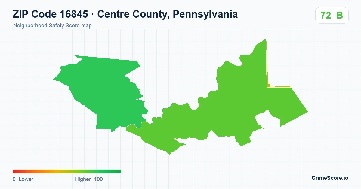 ZIP Code 16845 in Centre County, Pennsylvania neighborhood Safety Score map