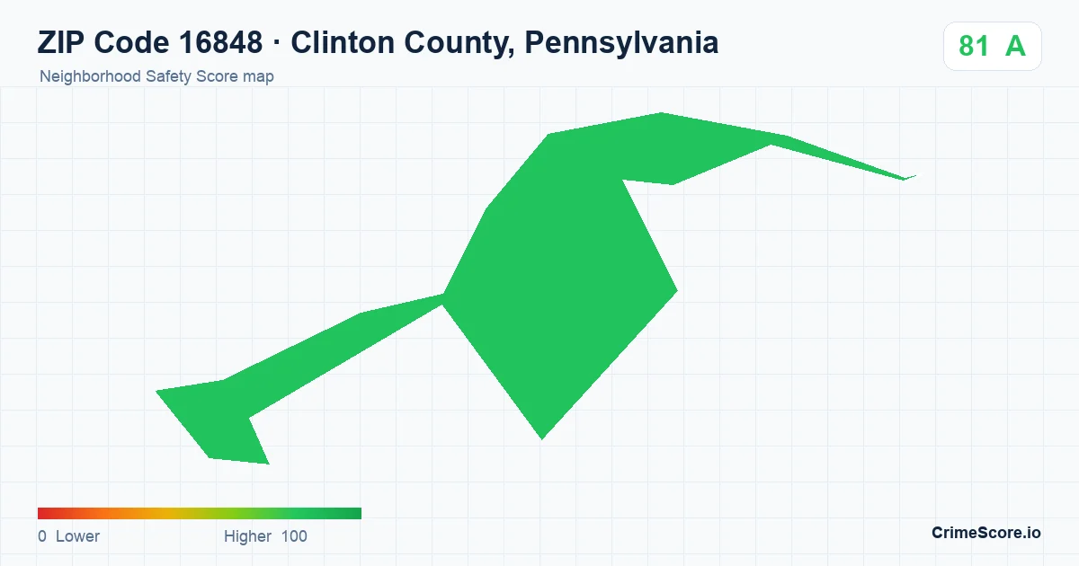 ZIP Code 16848 in Clinton County, Pennsylvania neighborhood Safety Score map