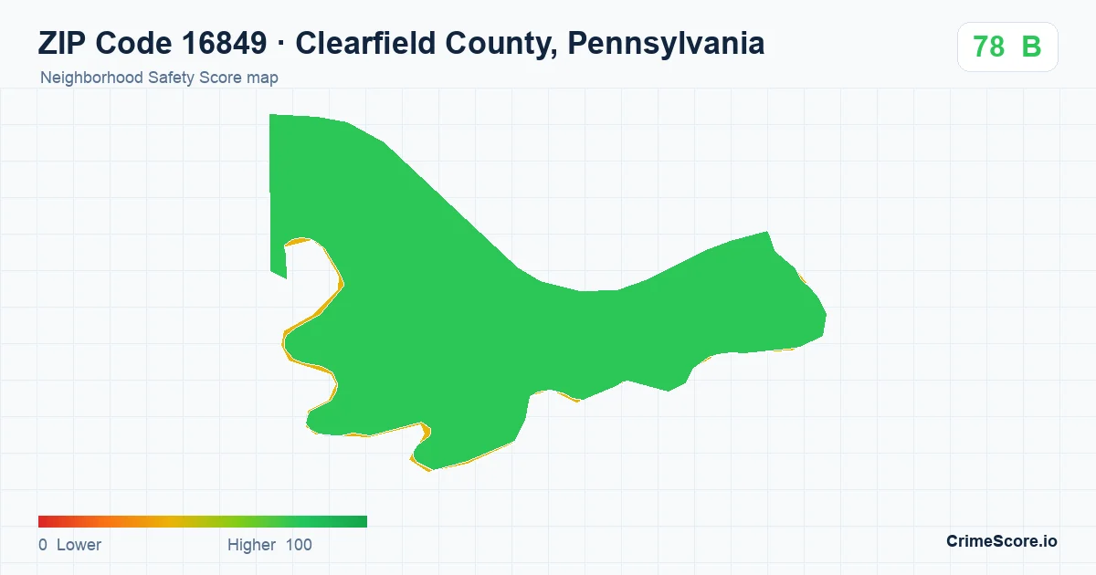 ZIP Code 16849 in Clearfield County, Pennsylvania neighborhood Safety Score map