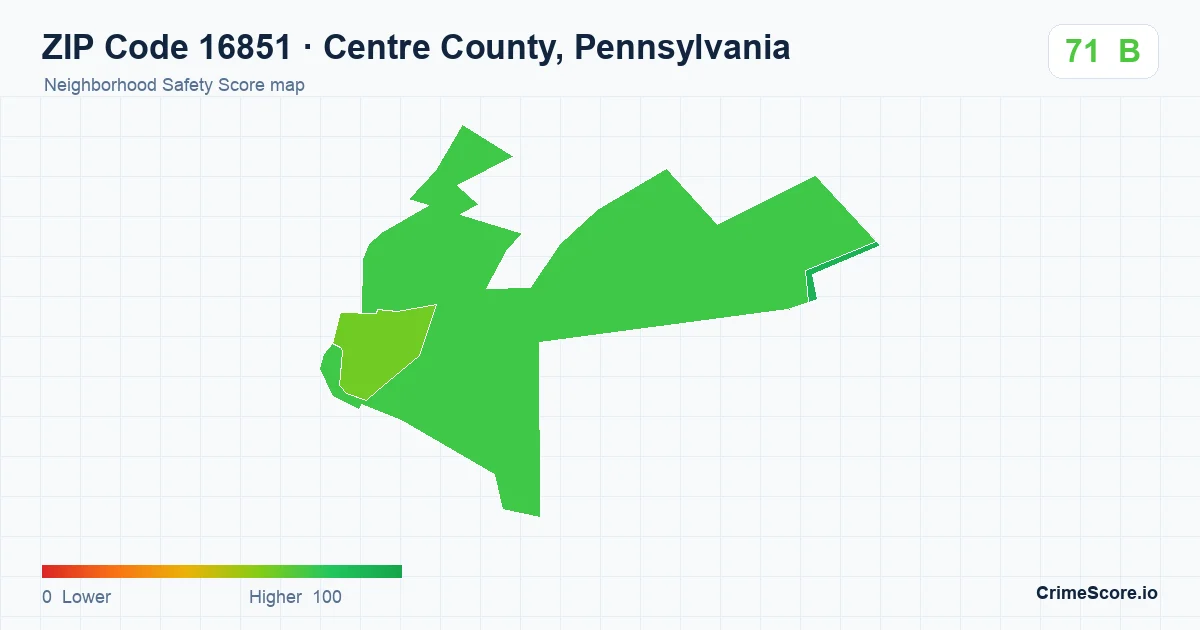 ZIP Code 16851 in Centre County, Pennsylvania neighborhood Safety Score map