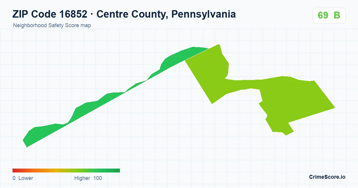 ZIP Code 16852 in Centre County, Pennsylvania neighborhood Safety Score map