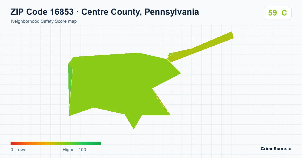 ZIP Code 16853 in Centre County, Pennsylvania neighborhood Safety Score map