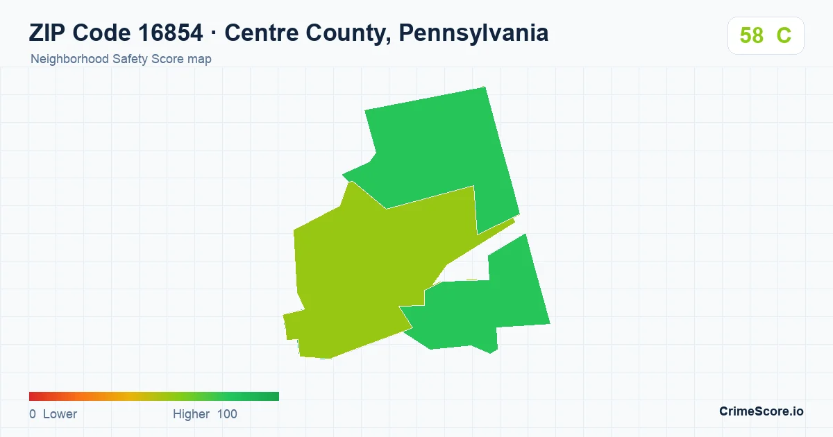 ZIP Code 16854 in Centre County, Pennsylvania neighborhood Safety Score map