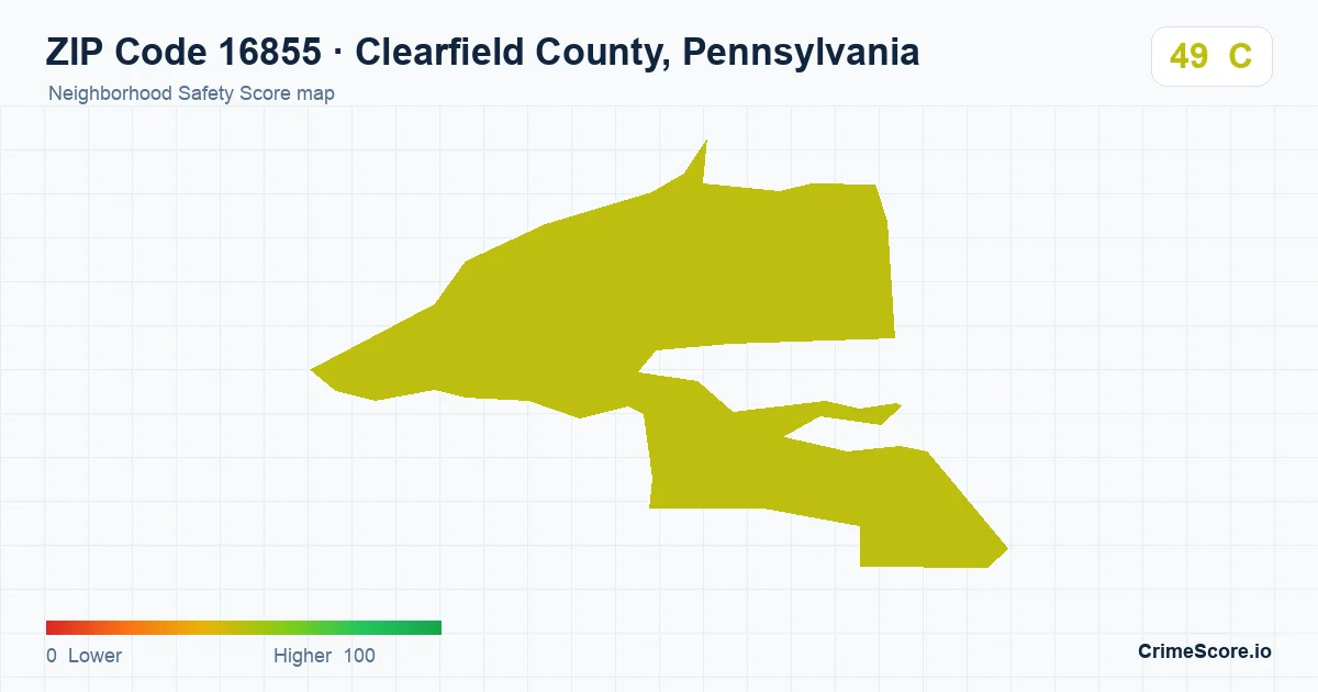 ZIP Code 16855 in Clearfield County, Pennsylvania neighborhood Safety Score map