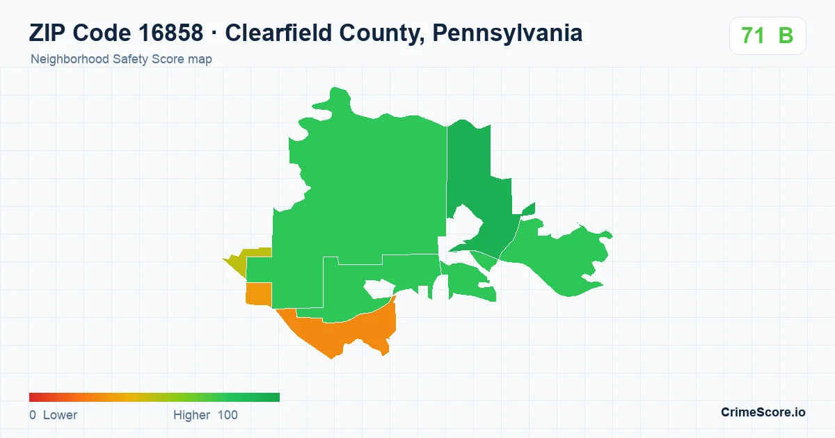 ZIP Code 16858 in Clearfield County, Pennsylvania neighborhood Safety Score map