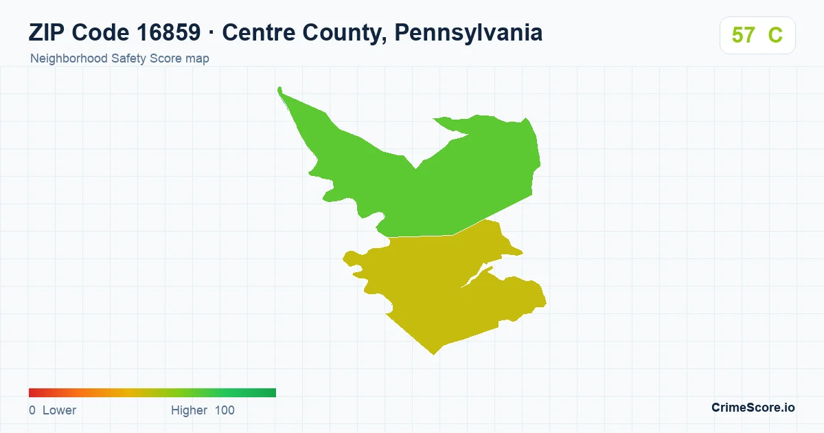 ZIP Code 16859 in Centre County, Pennsylvania neighborhood Safety Score map