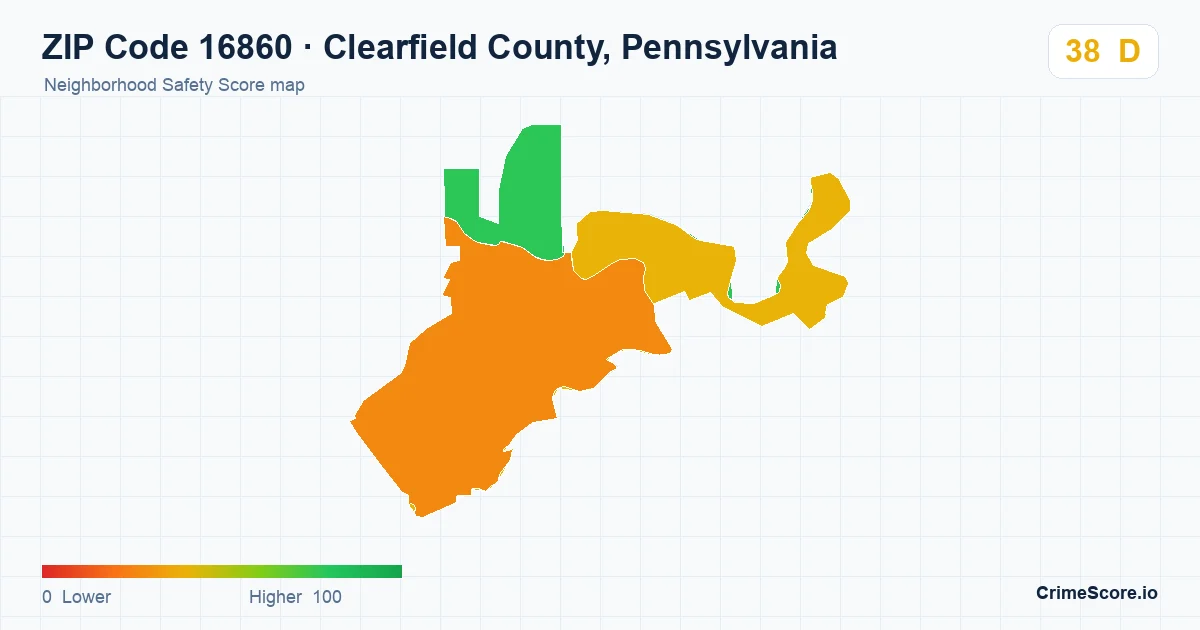 ZIP Code 16860 in Clearfield County, Pennsylvania neighborhood Safety Score map
