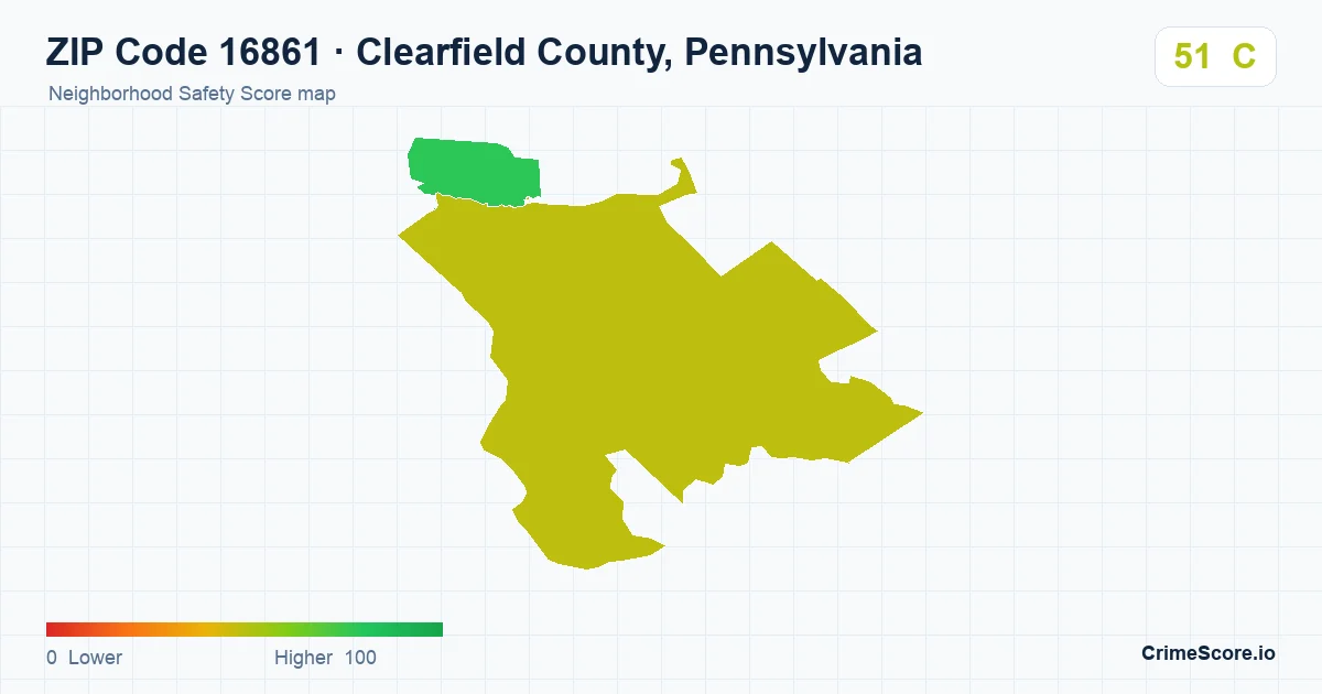 ZIP Code 16861 in Clearfield County, Pennsylvania neighborhood Safety Score map